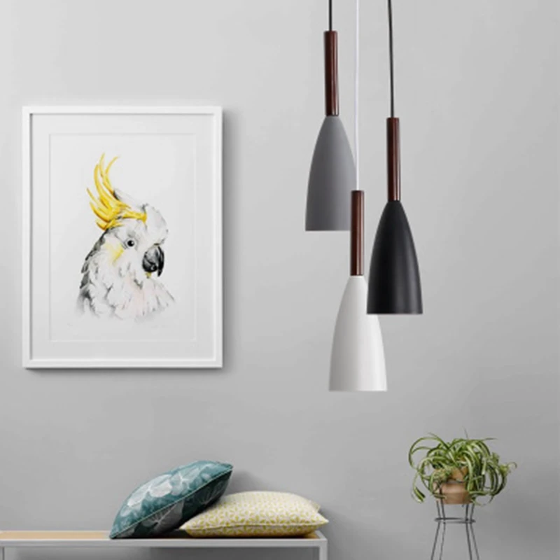 LukLoy Nordic Fashion Metal LED Pendant Light Dining Office Study LED Pendant Lamp Creative Wood Hanging Drop Lighting Bar Hotel (6)