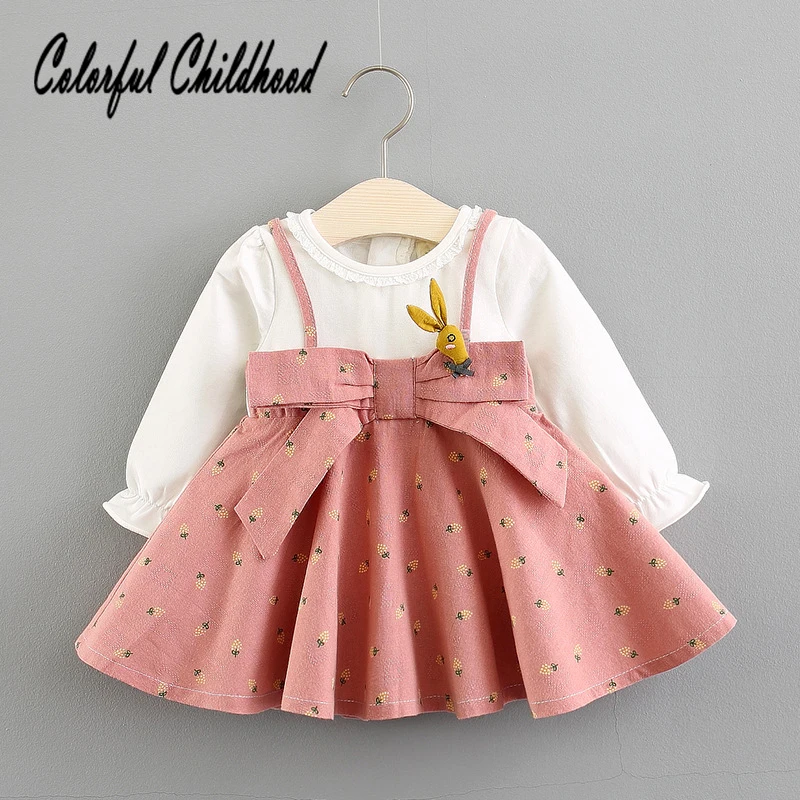 Милое платье для маленьких девочек; сезон весна-осень; платье с цветочным принтом и бантом на бретелях; праздничные платья принцессы для маленьких девочек; clothing0-3t для малышей