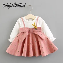 Милое платье для маленьких девочек; сезон весна-осень; платье с цветочным принтом и бантом на бретелях; праздничные платья принцессы для маленьких девочек; clothing0-3t для малышей