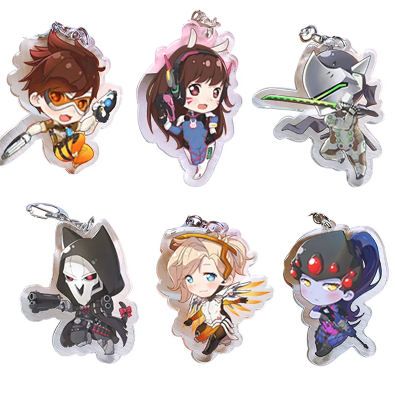 

Cute Game OW Cartoon Keychain Lot Cosplay Keyrings Figure D.va Reaper Genji Hanzo SOLDIER:76 Mercy Tracer Key Chain Key Ring Set