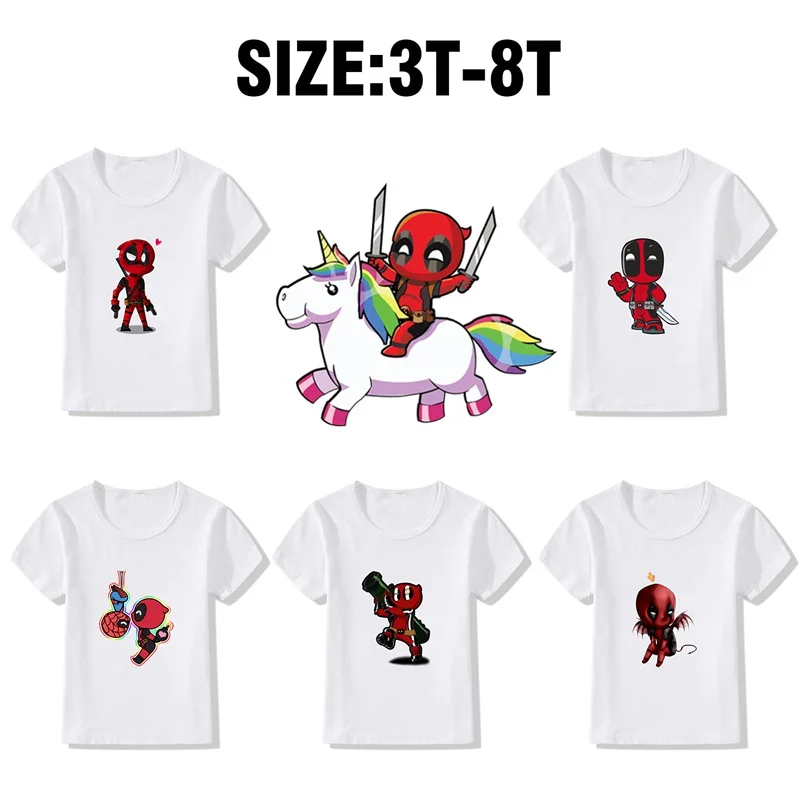 

Marvel Comics Deadpool New Mutants Kid's Print Round Neck Short Sleeve T-Shirt Cool Design Casual Children Short Sleeves A19525