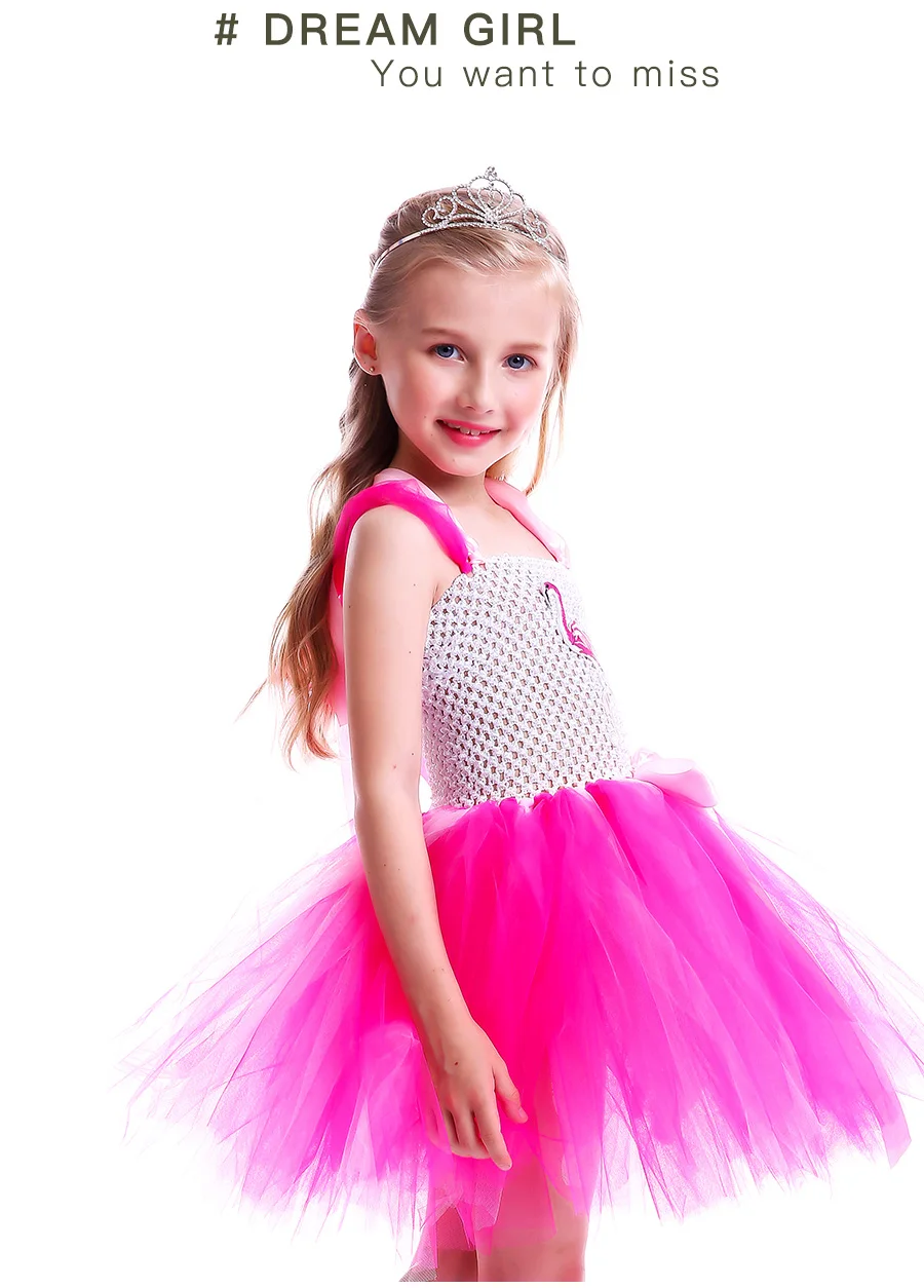 Girls Flamingo Princess Dress Pink Flower Tulle Clothes Kids Birthday Party Dresses 2018 Brand Animal Costume Flamingo Vestidos (6)