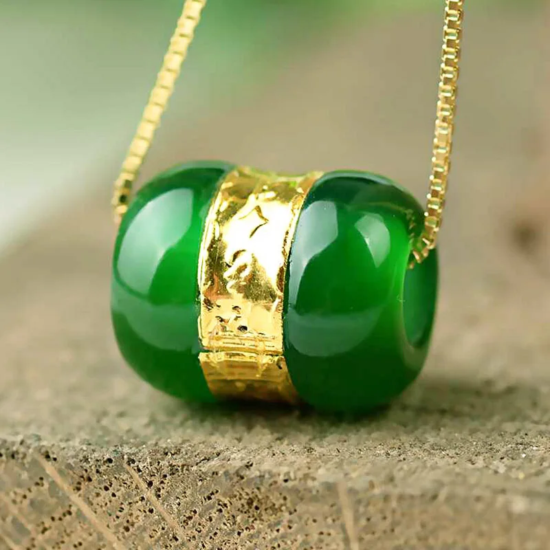 Chalcedony Transfer Beads Pendant Gold Jade LuLuTong Necklace Lucky Amulet Lovers Jewelry For Men Women Gift