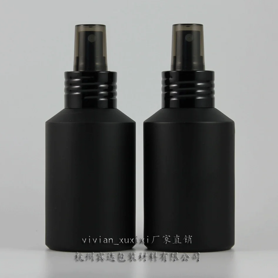 

125ml round black frosted travel refillable perfume bottle with aluminum black atomizer spray/mist,black glass perfume container