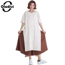 Oladivi бренд большой плюс размеры женская одежда повседневное свободная футболка длинные футболки короткий рукав лето 2019 хлопковые рубашк