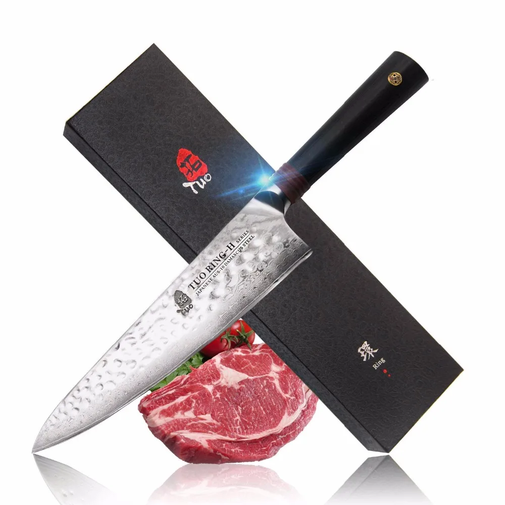 

Chef knife 8 inch AUS-10 Japanese Damascus Steel Kitchen Chopping Slicing Cutting Peeler TUO Cutlery Ring-H Series G10 Handle