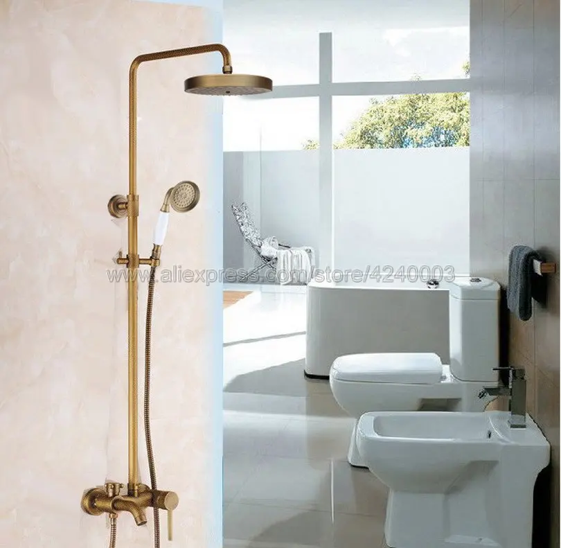 

Antique Brass Shower Faucets Shower Set Faucet Tub Mixer Tap Handheld Shower Wall Mounted Rainfall Bath Shower Faucet Krs187