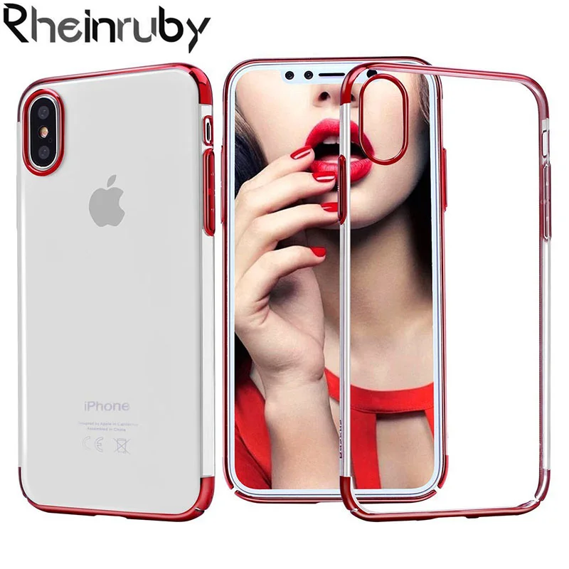 Rheinruby Ultra Slim Electroplating Plating Transparent Soft Case For iPhone X XS XR Max 7 8 6 6S Plus Silicone Cover Funda | Мобильные