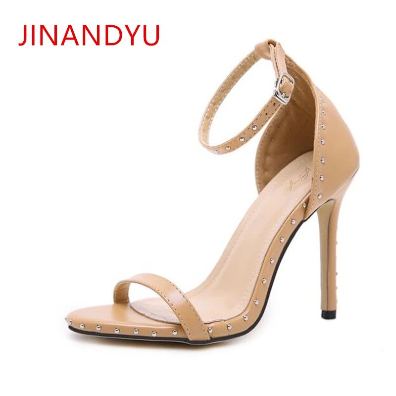 

11CM Fine Heel Women Summer Sandals 2019 Gladiator Heels Thin New Sexy Rivets Open Toe Ankle Strap Sandals Heels Big Size 35-42