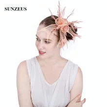 Шампанское Свадебные шляпы с белье цветы элегантный Для женщин аксессуары для волос с Шпильки перья fascinatros Шапки SH84