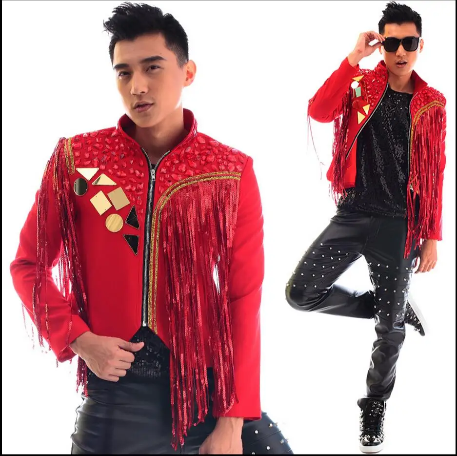 S 4XL 2019 new tassel outerwear paillette dance clothes DJ costumes