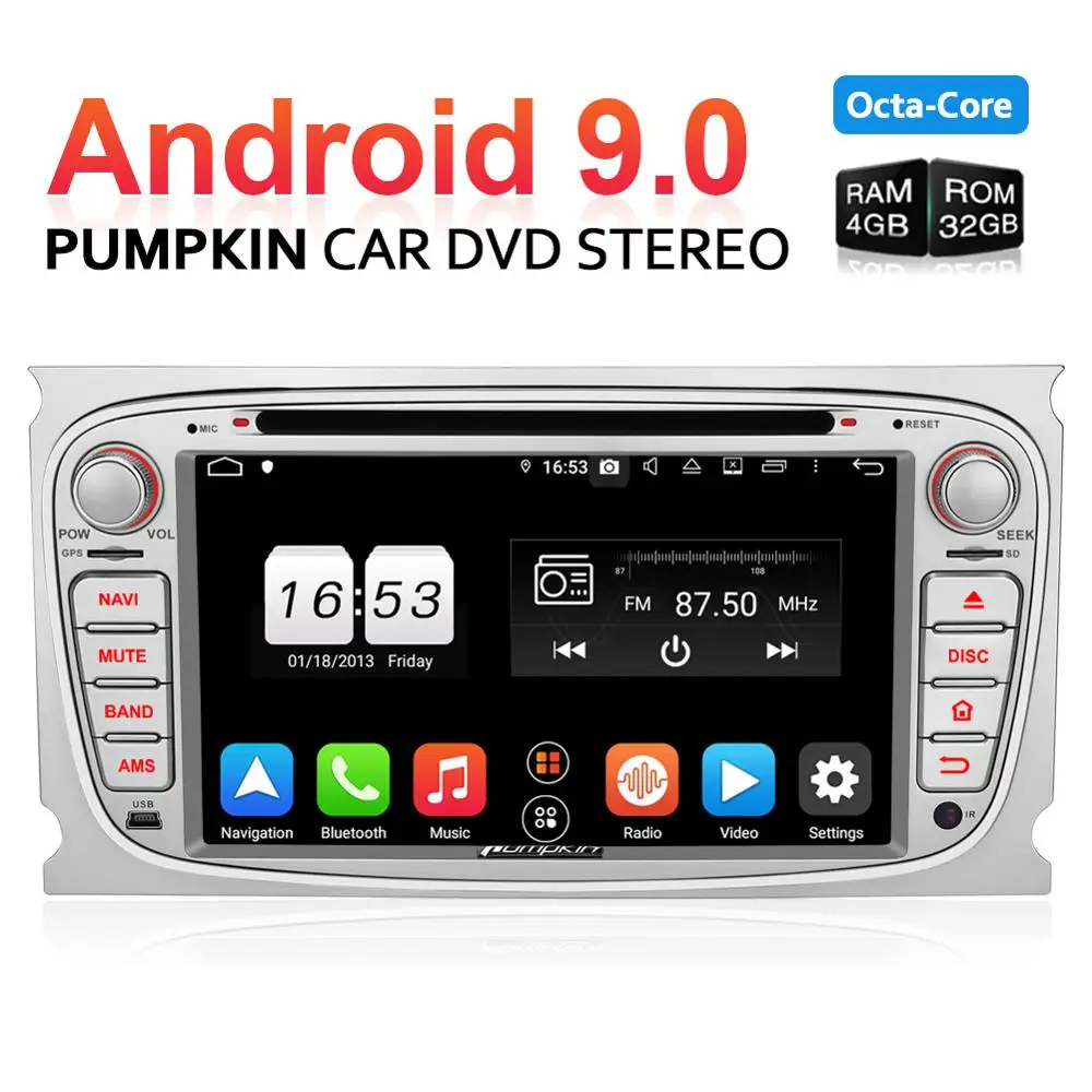 Pumpkin 2 Din 7 ''Qcta-Core 4 ГБ ОЗУ 32 Гб ПЗУ Android 9 0 GPS навигация для Ford Focus/Mondeo