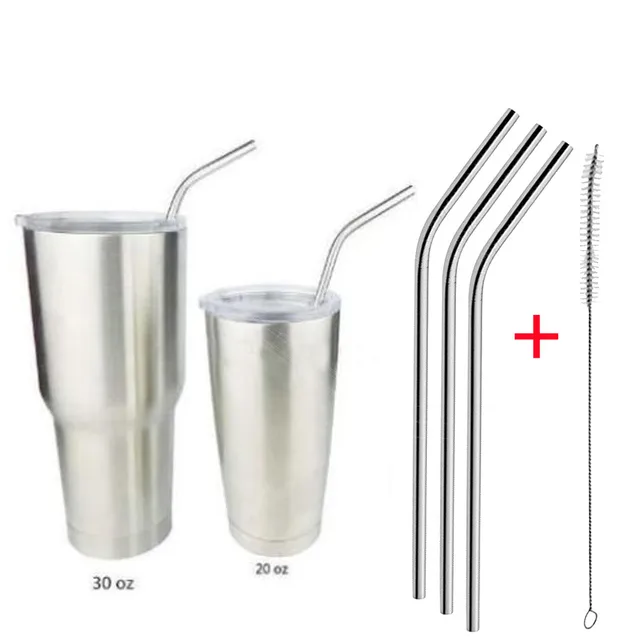 3 Pcs Stainless Steel Metal Drinking Straw Reusable Straws + 1 Cleaner Brush Kit