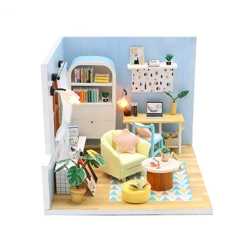 Деревянный Кукольный дом мебель Дети diy кукольный домик миниатюры со светодиодный светильник 3D комплект подарок на день рождения модель дома игрушки для детей
