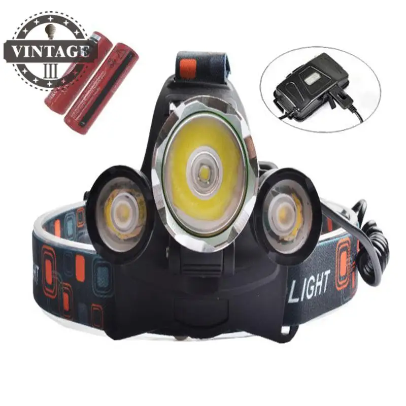 

RJ-5000 Headlamp Rechargeable XML T6+2R5 LED Tactical Flashlight Camping Head Light+2x18650 Battery+Car/Ac Charger