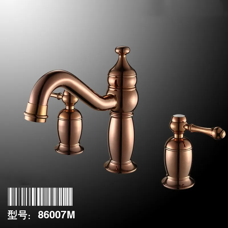 ارتفع الذهب الفاخرة جميع النحاس الشلال بالوعة الحمام صنبور حوض الغرور خلاط صنبور