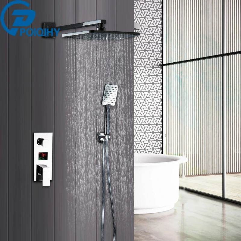 

Bathroom Shower Set 2 Functions 8 Inch Rainfall Shower Head LED Digital Display Mixer Tap .Concealed Shower Faucet.
