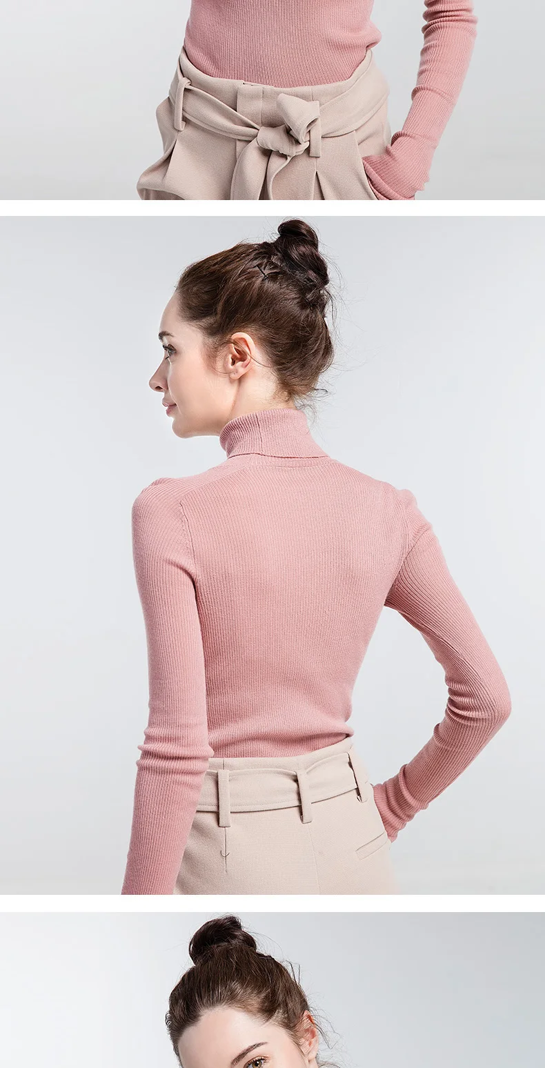 Women Wool Pullover 100%Wool Sweater For Women Turtleneck Rib Knits Fall Winter Bottoming Sweaters