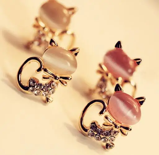ea182 2021 New Fashion Crystal alloy Cute Kitten Bowknot Stud Earrings Female charm jewelry | Украшения и аксессуары
