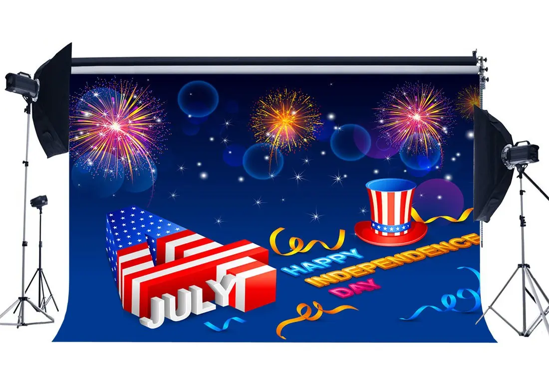 

Independence Day Backdrop 4th July American Flag Backdrops Statue of Liberty Bokeh Sequins Fireworks Background