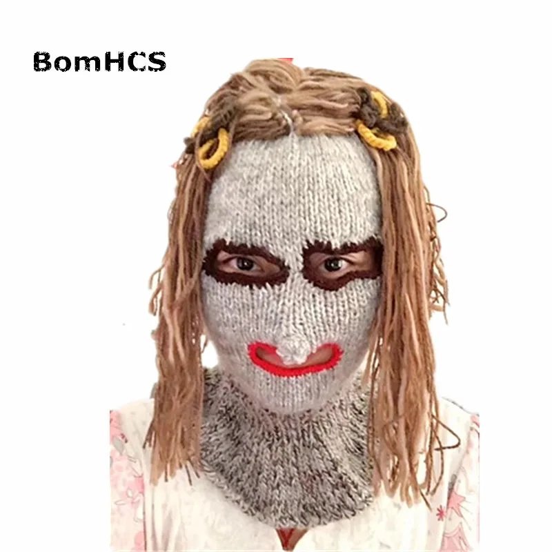 BomHCS очень Забавный Маска со свиным хвостиком ручной вязки коса парик шапка бини партии Вечерние подарок на Хэллоуин