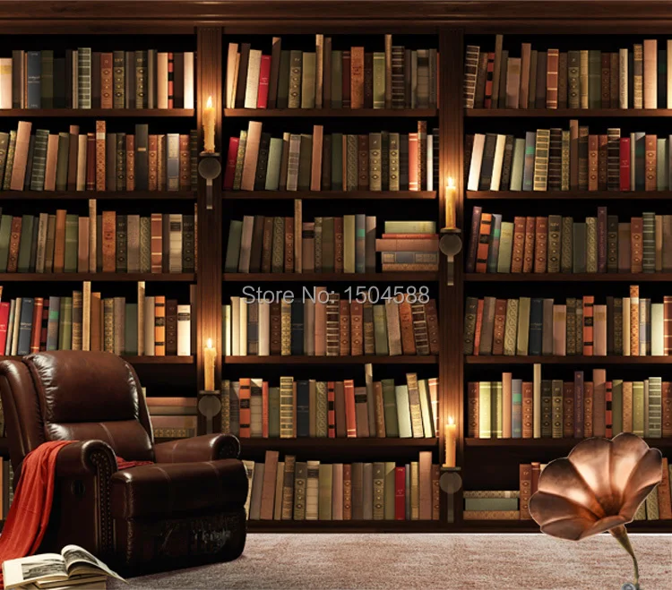 Mural para a para a Biblioteca Sala de Estudo Sala de Estar Decoração de Alta Papel de Parede Tamanho Personalizado 3d Estéreo Simulação Foto Biblioteca Estante Qualidade Não tecido 10 High Quality quality wallpaper