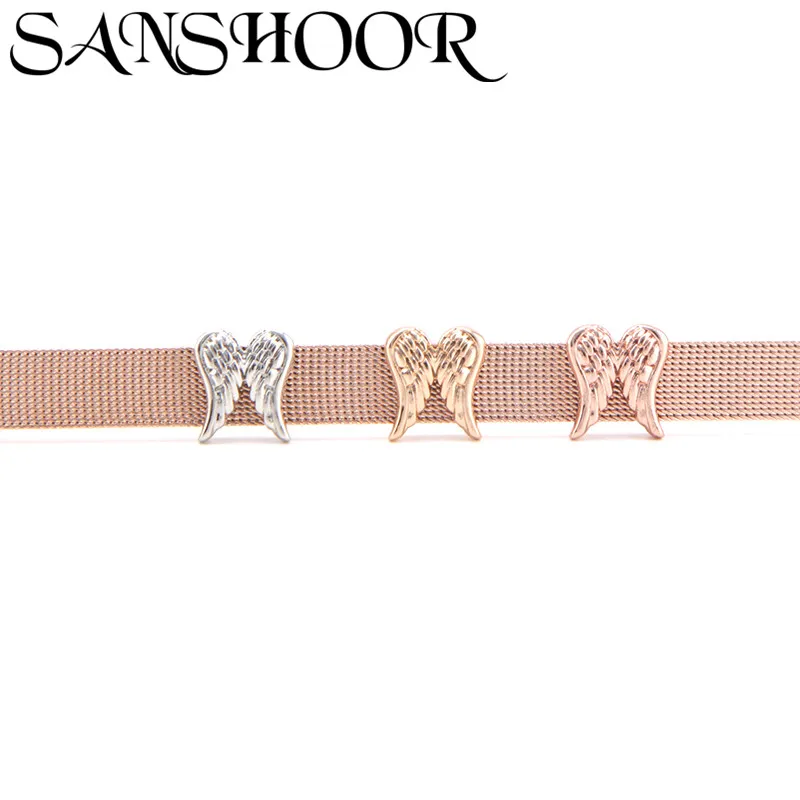 

SANSHOOR Jewelry Feathers Angel Wings Slide Charms Fit 10mm Stainless Steel Mesh Bracelet for Women as DIY Accessories Making