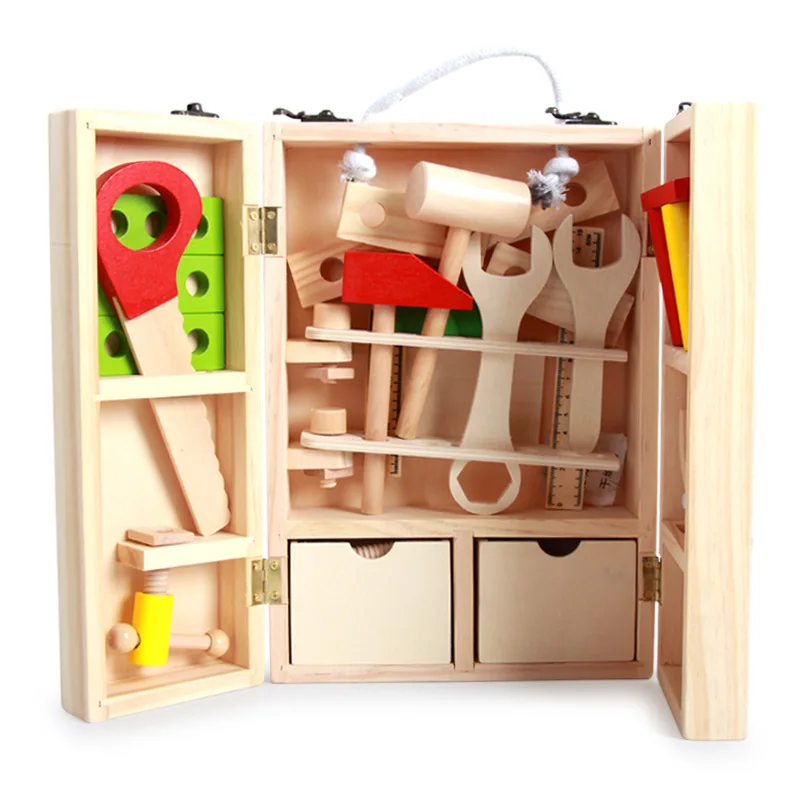 

Wooden Multifunctional Tool Set Boy Tool Toys Pretend Play Repair Toy Wooden Carpenter Construction Tool Box Toys