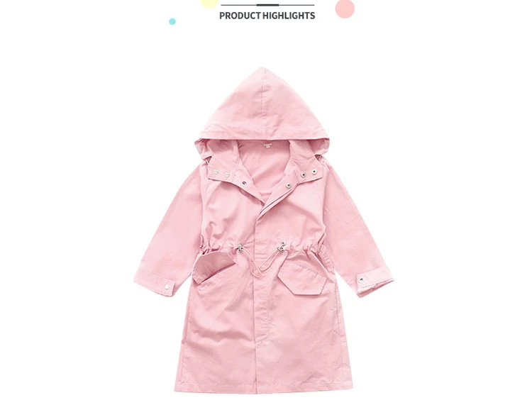 Детская ветровка; Весенняя Детская куртка с капюшоном и завязками на талии; длинный ветрозащитный плащ для девочек-подростков; осенняя одежда