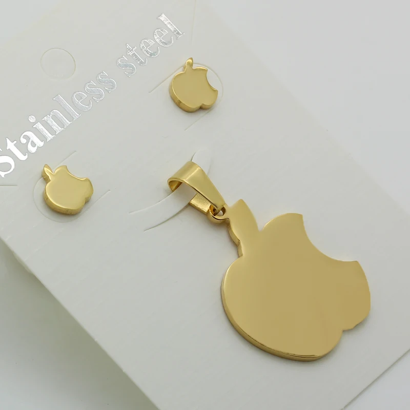 Fashion Cute apple Style Jewelry Set stainless steel With 18k gold plated Earrings And Pendants necklace | Украшения и аксессуары