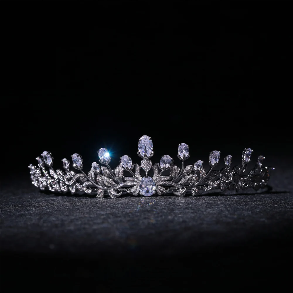 Прозрачный AAA кубический цирконий Ювелирный Набор Для Свадебное, королевское, для невесты Тиара Диадема, вырезанный циркон ожерелье серьги Чокеры женский подарок - Окраска металла: Tiara