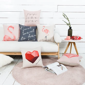 

Drop Ship Geometric Heart Pillow Cover Flamingo Cushion Cover Throw Pillow Home Decor Pillowcase Decorative Pillowsham