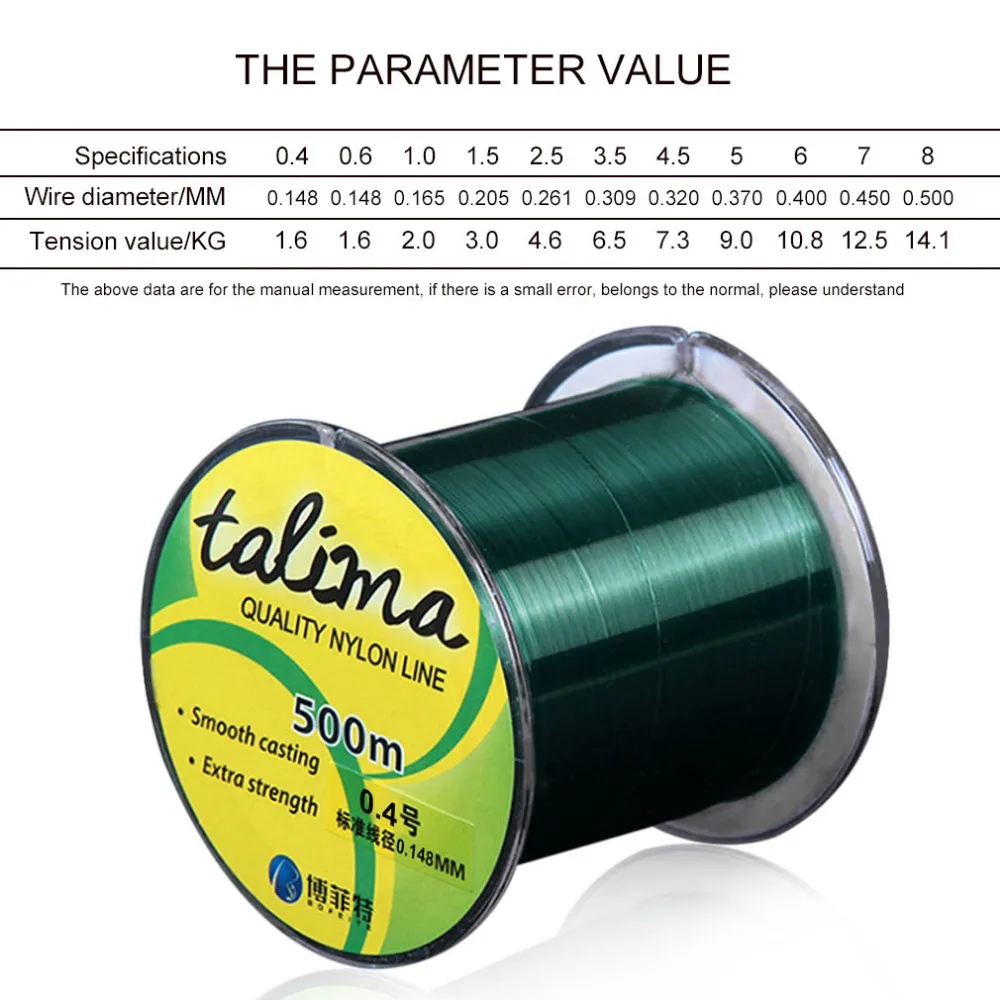 

High Quality Nylon Fishing Line 500m Extra Strength Nylon Mainline Wear-resistant Fly Fishing Line Imported Raw drop shippi