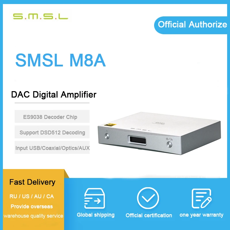 SMSL M8A встроенный DSD512 usb плеер с ЦАП es9038q2m PCM768kHz xmos/оптический/коаксиальный/USB вход RCA выход HIFI декодер