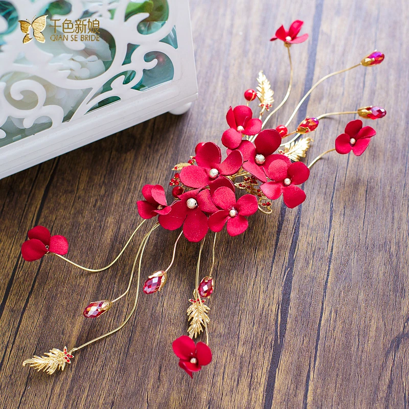 High End grampos ganchinhos mulheres jóia de cristal vermelho flor artificial enfeites de cabelo de noiva acessórios do casamento Presentes ls