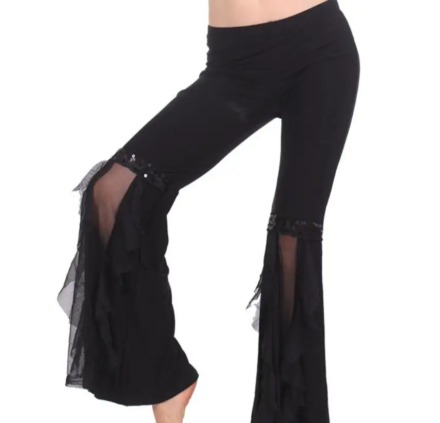 Женские штаны-шаровары для танца живота, арабские брюки-колокольчики с оборками, Королевский синий цвет - Цвет: Black