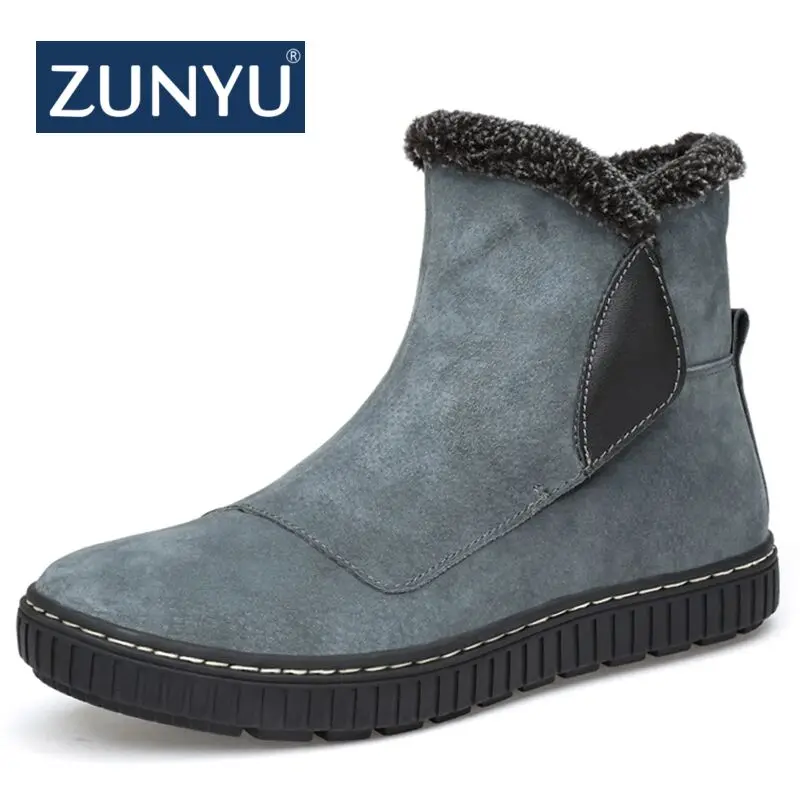 

ZUNYU New Men Boots Winter 2018 Cow Leather Warm Snow Boots Men Winter Boots Work Shoes Men Footwear Fashion Rubber Ankle Shoes