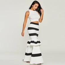 Женские юбки-карандаш для вечеринки, длинные юбки русалки, юбки в полоску с рюшами, винтажные юбки длиной до пола на молнии