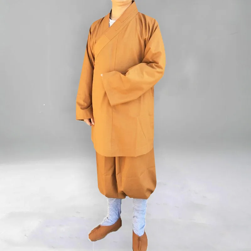 Буддийские костюм монаха храм Шаолинь Костюмы халат платье Zen буддийский костюм для медитации Лохан одежда лежал костюм монаха - Цвет: Цвет: желтый