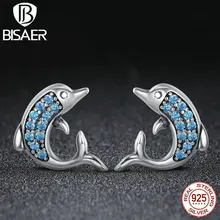 Аутентичные настоящие 925 пробы серебряные милые океанские животные Дельфин корейские серьги для женщин серьги-гвоздики ювелирные изделия серьги