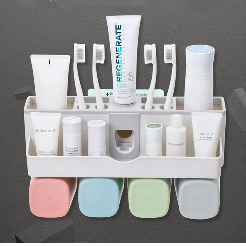 

Toothbrush Holder Wall Mount Toothpaste Squeezer Dispenser Bathroom Accessories Sets Bathroom Storage Box Case Household Items