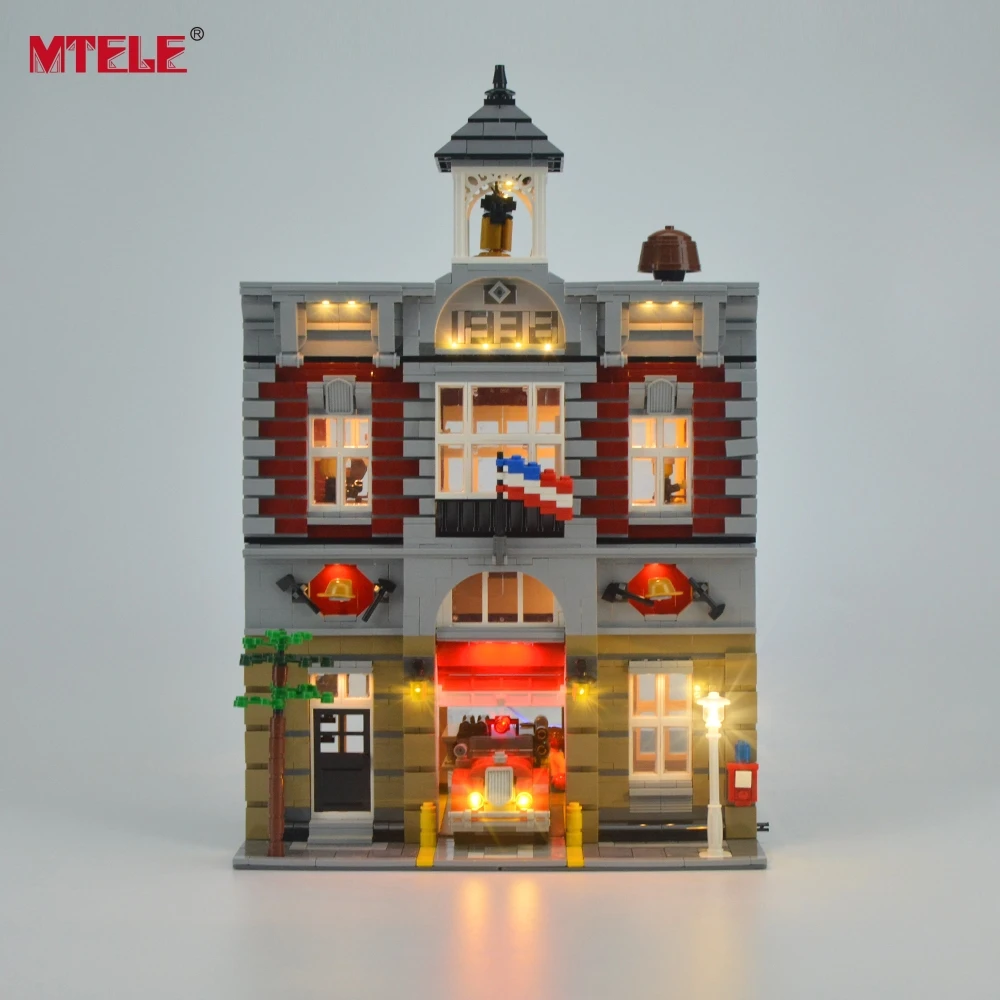 MTELE, брендовый светодиодный светильник, набор, игрушка для пожарной команды, станция, создатель, городской уличный светильник, набор, совместим с 10197