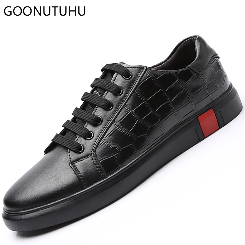 

Fashion men's vulcanized shoes casual genuine leather cow breathable platform shoes for men solid black white big size shoe man