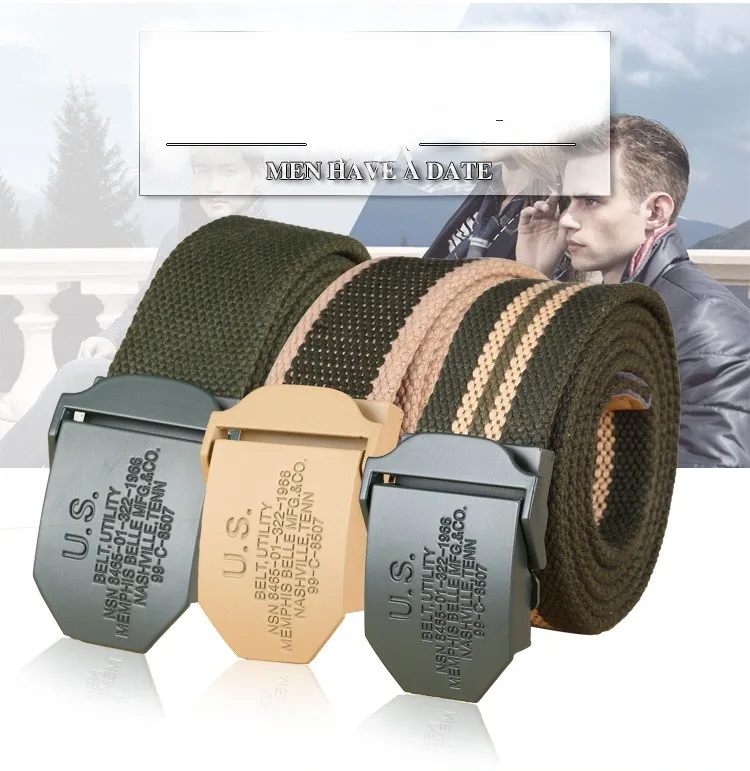 military men tactical belt male thickened lengthened with denim trousers US canvas waist belt khaki 125cm (6)