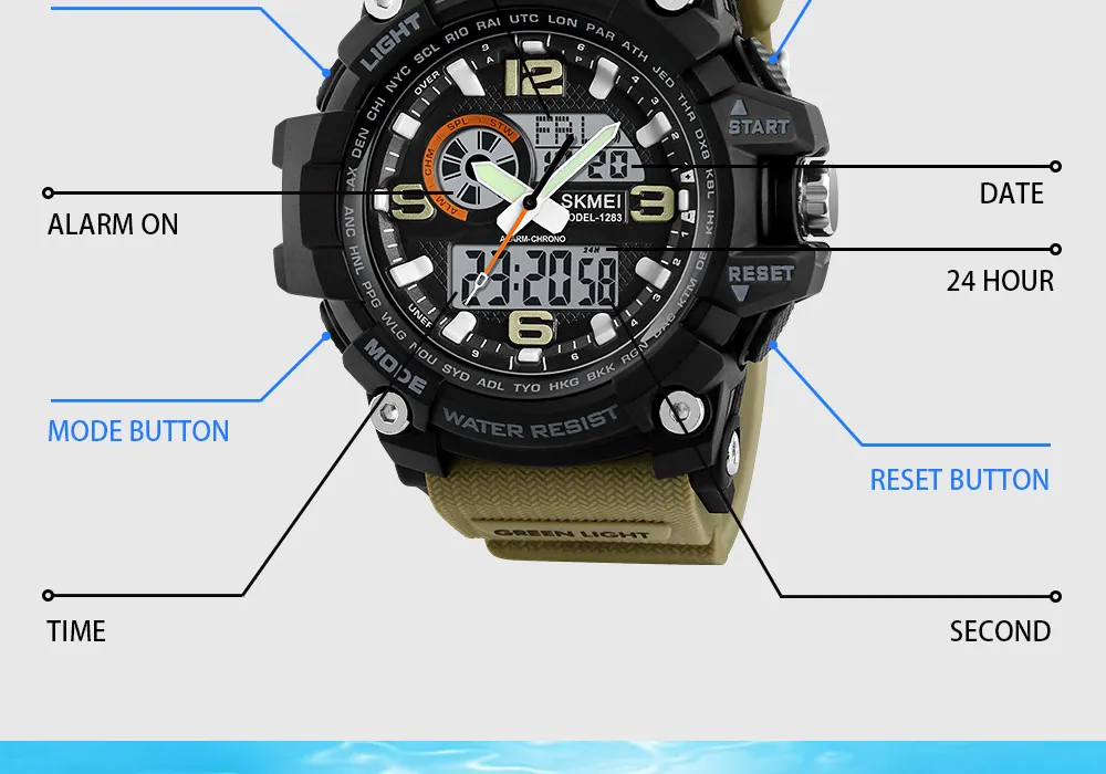SKMEI спортивные часы мужские водонепроницаемые Лидирующий бренд цифровые часы с двойным дисплеем наручные часы силиконовый ремешок relogio masculino 1283