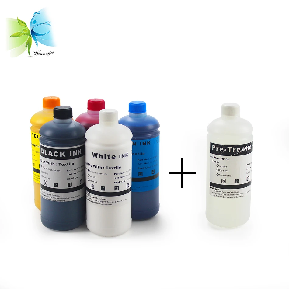 Winnerjet текстильные чернила для Epson F2000 L1800 R1900 1390 1400 1410 1430 (BK + C M Y 2 W) 1 литровая