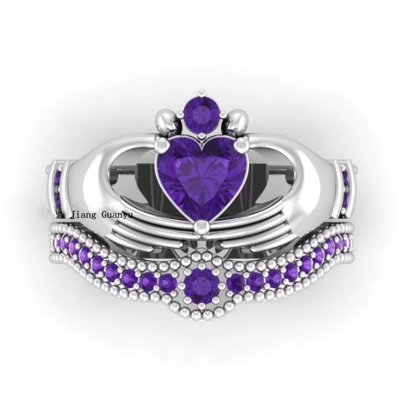 Irish Bridal Jewelry Claddagh Ring Heart 1ct Purple Zircon S925