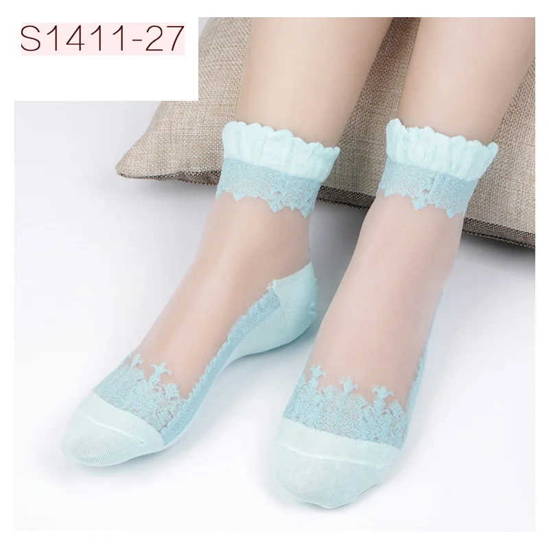 NEST 5 пар/партия, женские шелковые носки с вышивкой, хлопковые цветные тонкие женские носки - Цвет: 5 Pairs