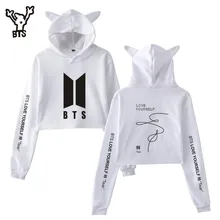 BTS Kawaii Print 2018 Album Love Yourself Tear Sexy Cat Crop Top Women Clothes Hoodies Tops Harajuku Kpop Plus Size A7102-A7104