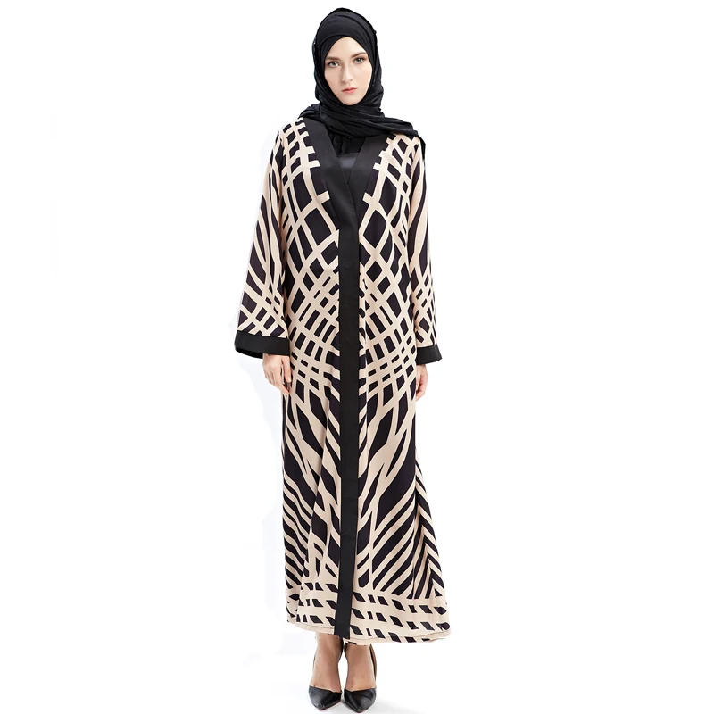 Arab Striped Abaya Muslim Women Long Cardigan Dresses Qatar Oman